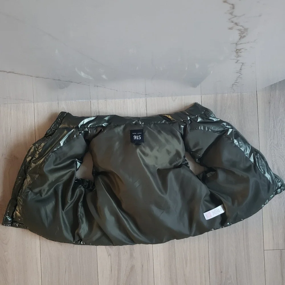 New Look Puffer Vest Girls‎ 14-15 Green Shiny Metallic Gilet Outerwear